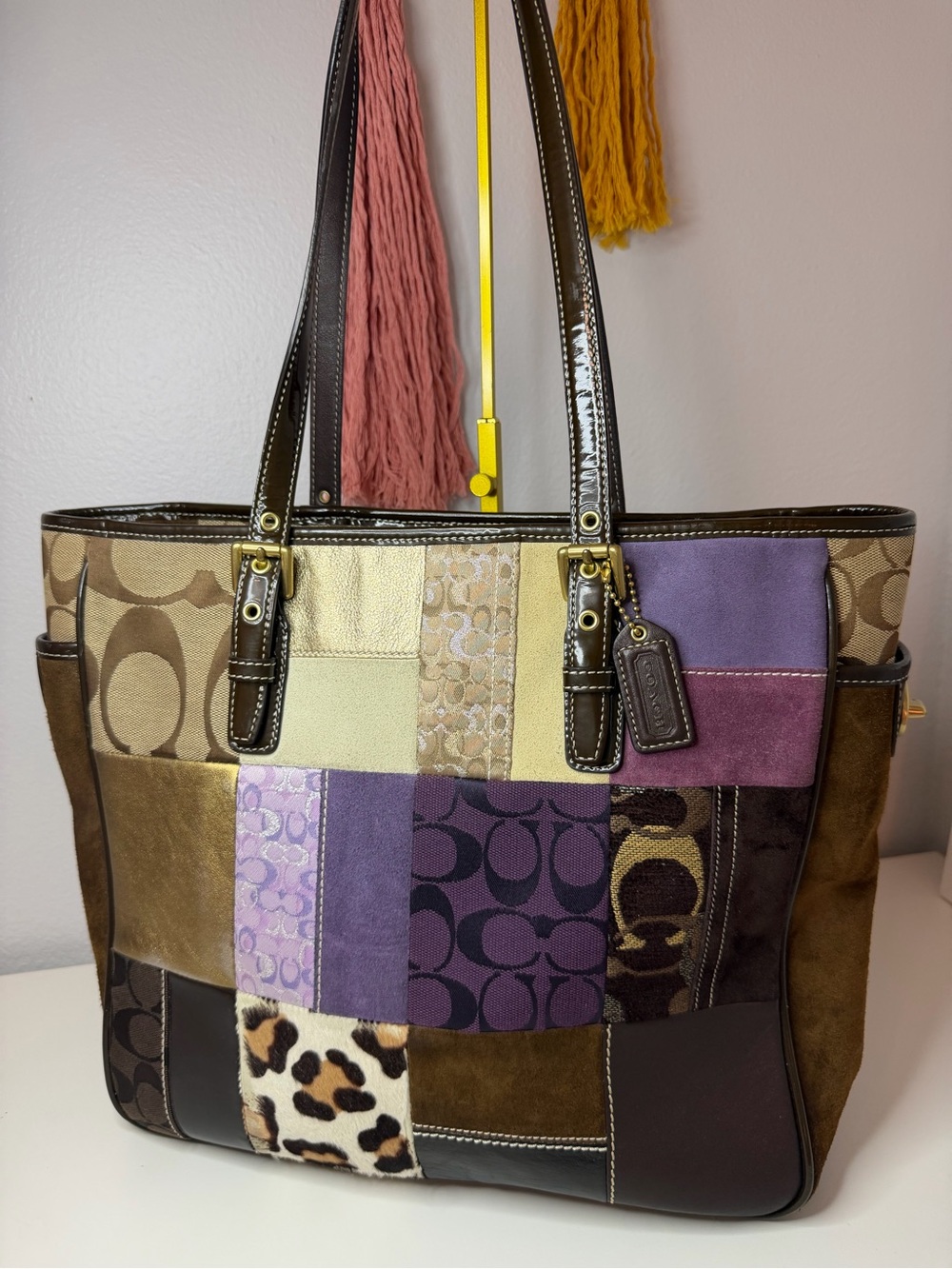 Coach Patchwork Tote in Purple, Brown, Cream and Tan
